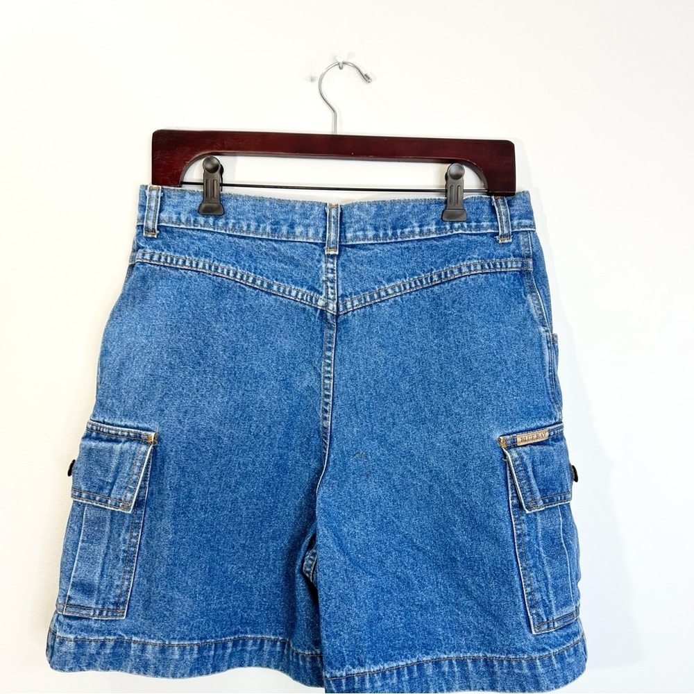 Vintage high rise 100% cotton denim jean cargo shorts 32 - Picture 3 of 8